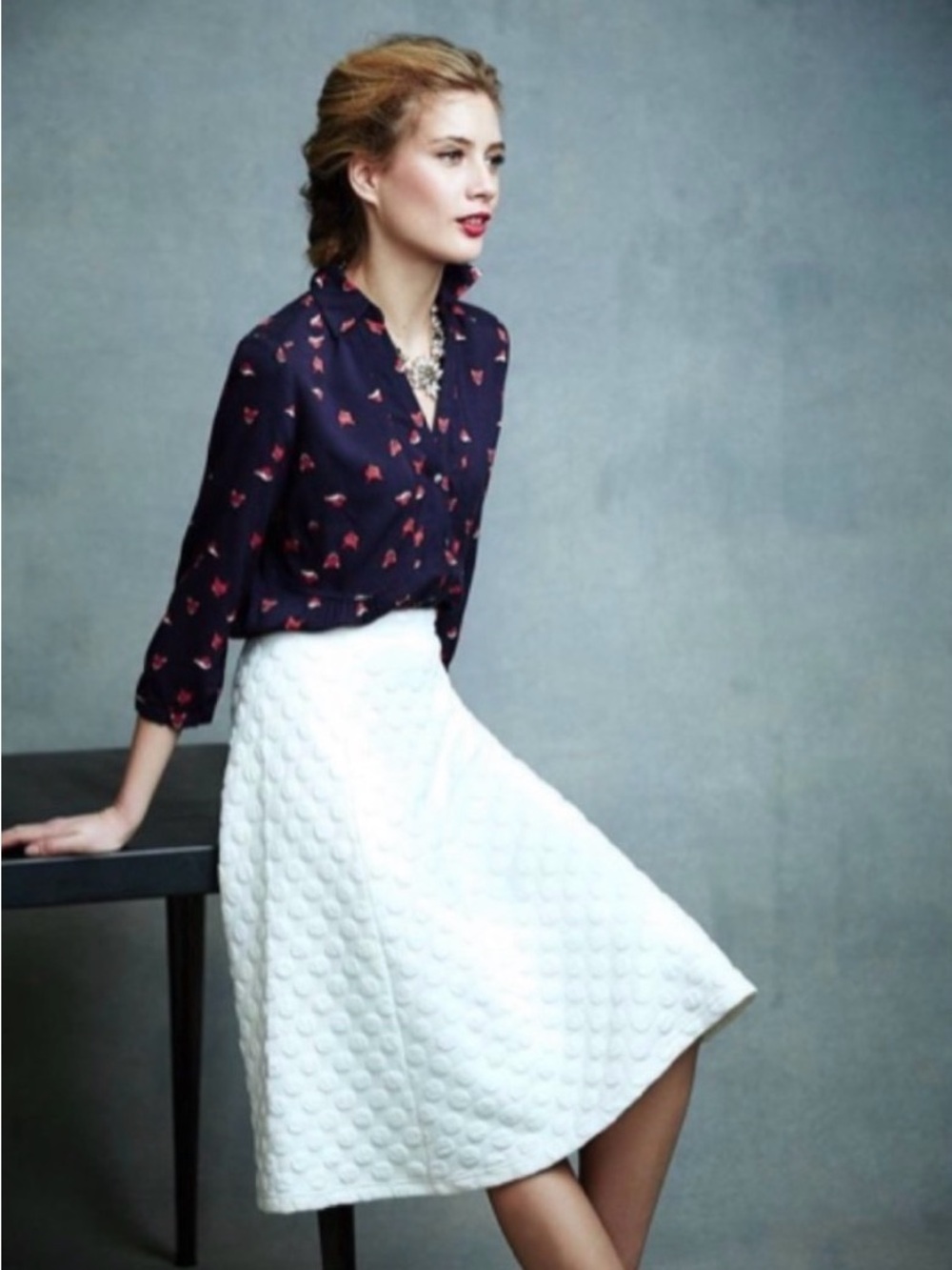 White Textured A-Line Midi Skirt - Women's Classic